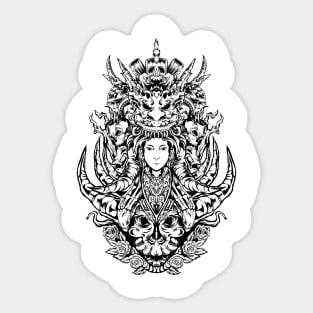 dragon skull with woman tattoos Sticker